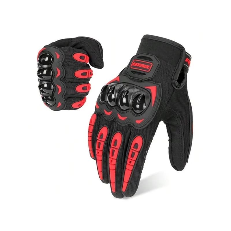 Gants de Moto Renforcés Coqués Respirants Noir & Rouge