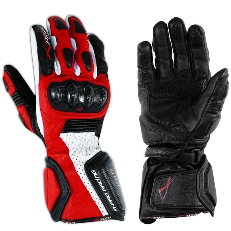 Gants Moto Racing Cuir et Coques Carbone Rouge & Noir